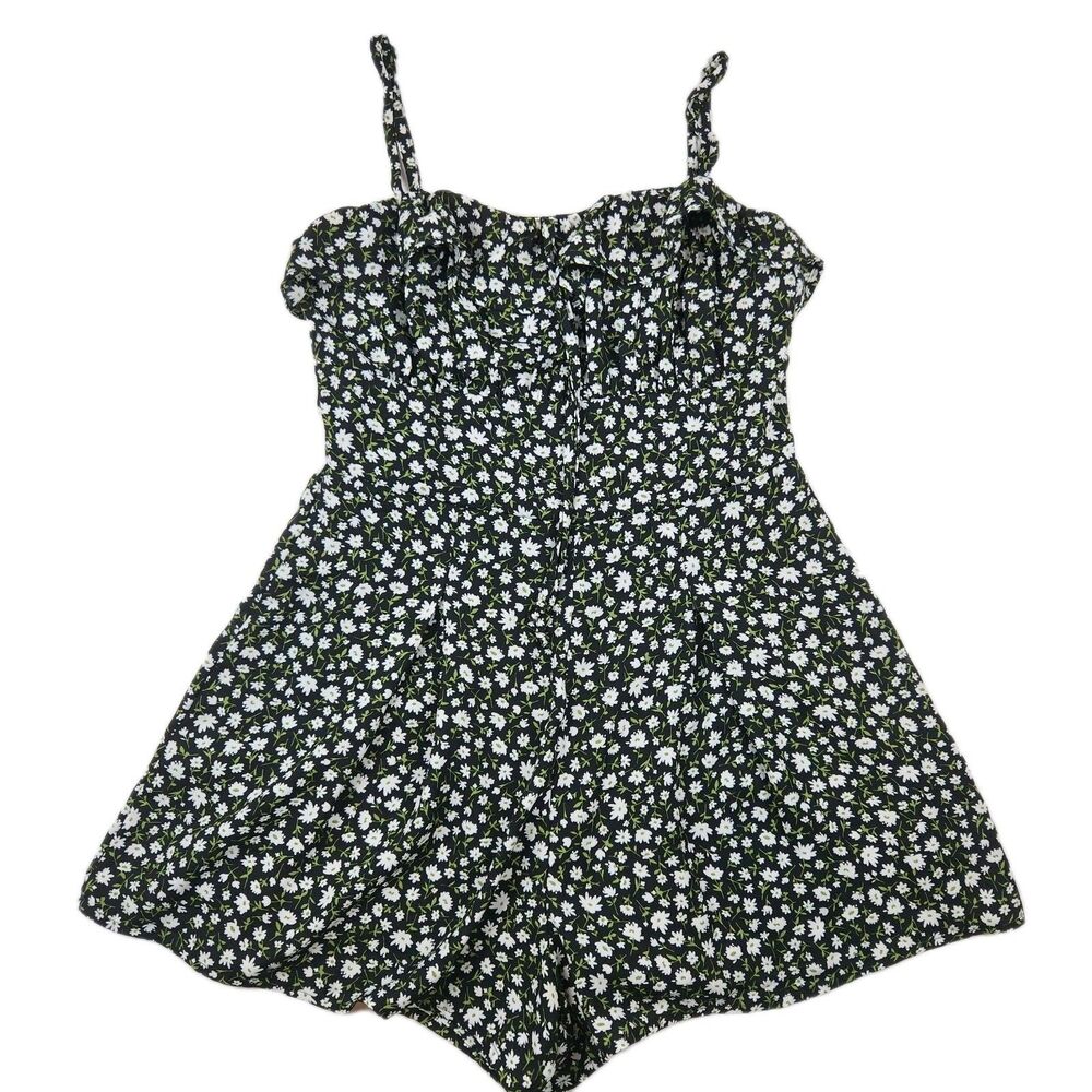 Blue Rain Ditsy Floral Romper Francesce's Black Size Small Lined Adjustable Boho